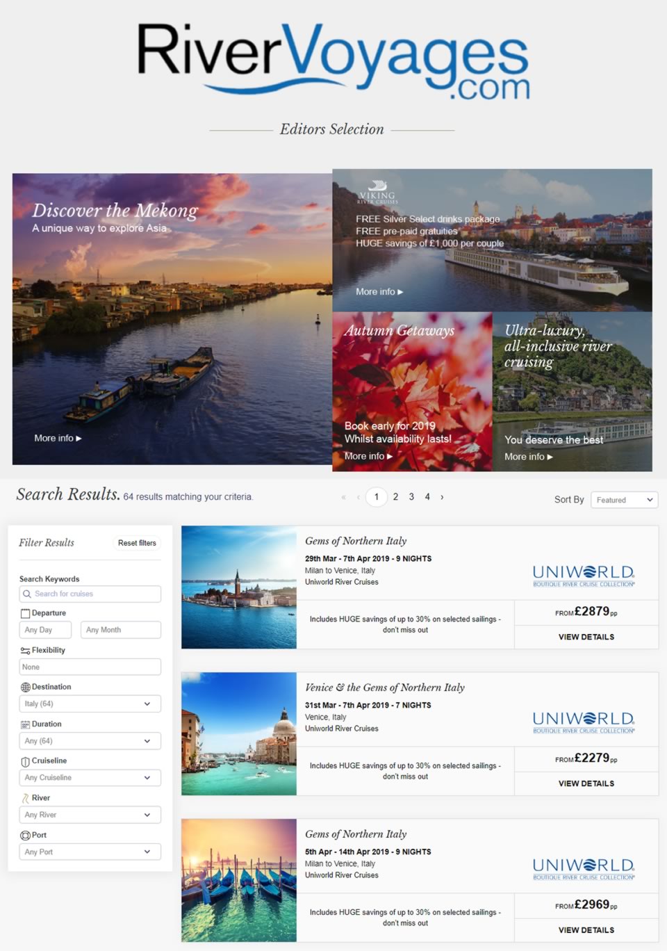 A luxury and family river cruise retailer website based in the UK. The website is a mixture of tried and tested PHP with a revolutionary React.js Search page - providing the user with a snappy product search experience.